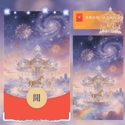 【红包封面】新年星空旋转木马烟花/马年暴富发财/ln