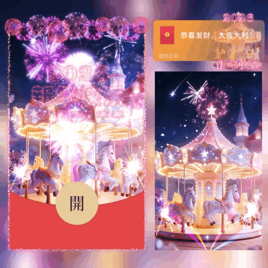 【红包封面】2026新年快乐烟花/旋转木马烟花/bao