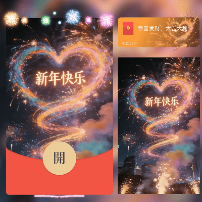 【红包封面】心型烟花新年快乐/马年暴富发财/ln