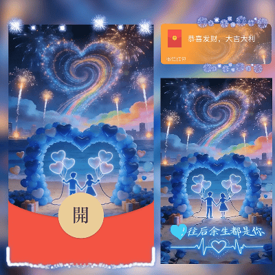 【红包封面】情侣爱心烟花/情人节快乐/ln