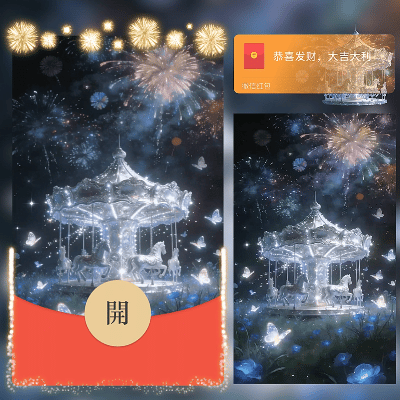 【红包封面】旋转木马新年快乐烟花/马年暴富发财/ln