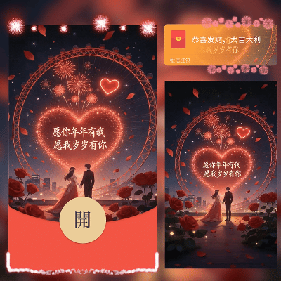 【红包封面】愿你年年有我爱心烟花/情人节快乐/ln