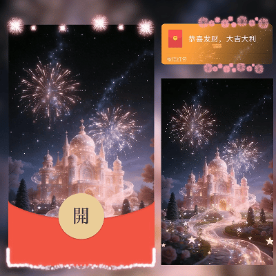 【红包封面】粉色城堡烟花/所念皆星河/ln
