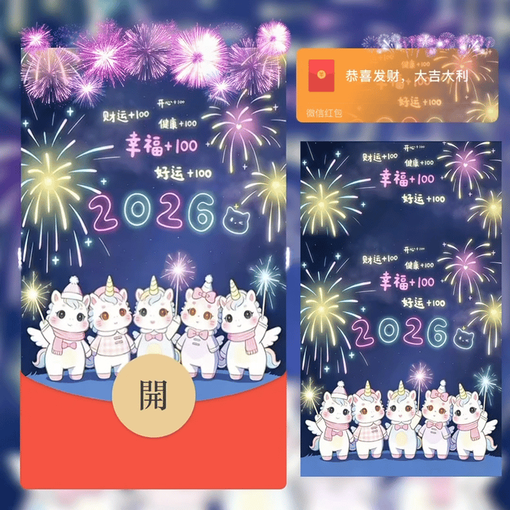 【红包封面】2026 财运+100 幸福+100 好运+100 /bz