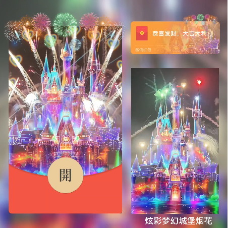 【红包封面】炫彩梦幻城堡烟花/新年快乐/xn