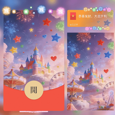 【红包封面】云朵星星城堡烟花/新年快乐/马年暴富发财/ln