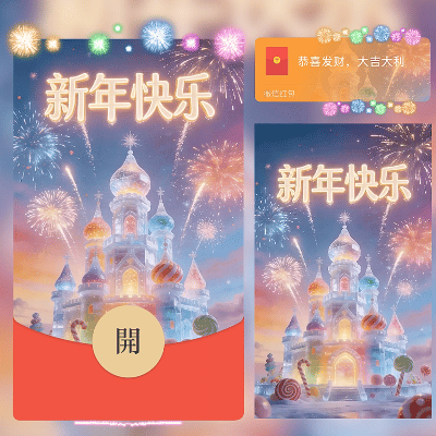 【红包封面】冰雕彩色新年快乐烟花/马年暴富发财/ln