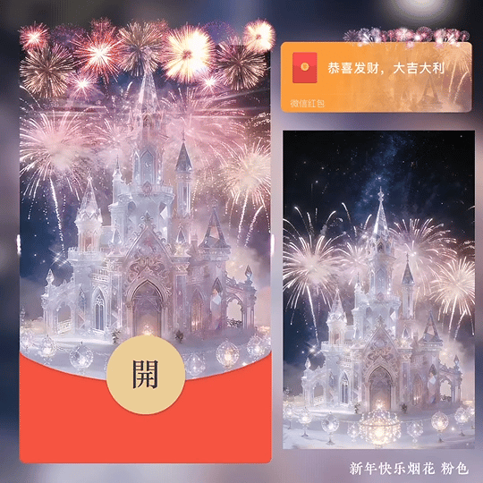 【红包封面】新年快乐烟花 粉色城堡 /bz