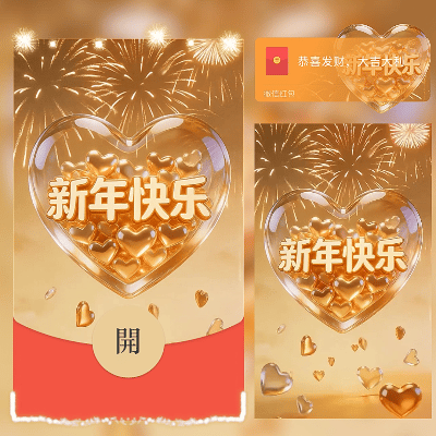【红包封面】新年快乐爱心金色烟花/新年快乐/马年暴富发财/ln