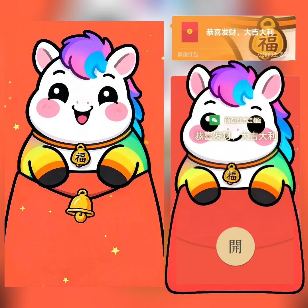 【红包封面】彩色小马送财来/新款异形动态 新年春节祝福2026