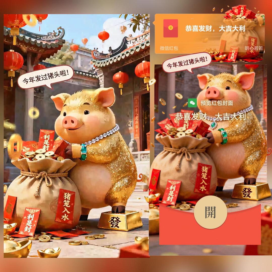 【红包封面】发过猪头 广东粤语祝福 新款异形动态 新年春节祝福2026