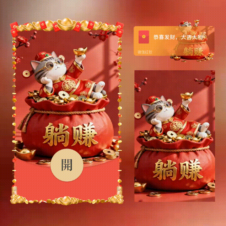 【红包封面】躺赚招财猫/新版动态/xn