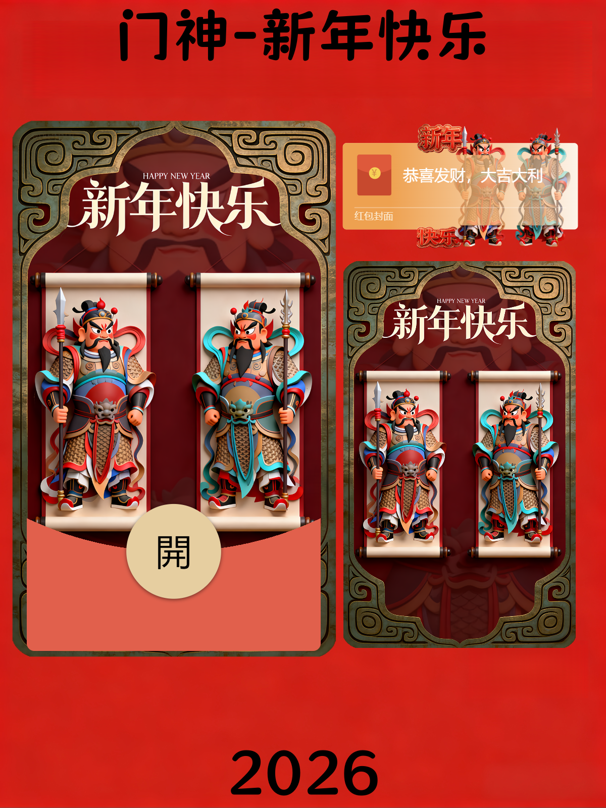 【红包封面】门神-新年快乐