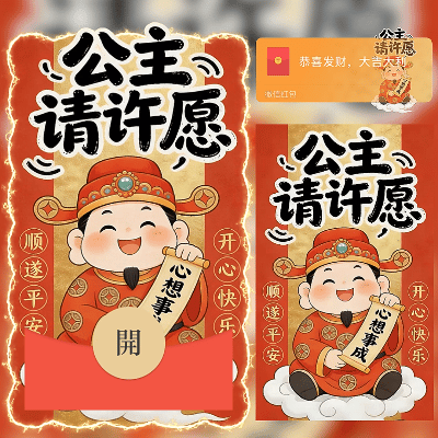 【红包封面】公主请许愿/新年快乐/财神暴富发财/ln