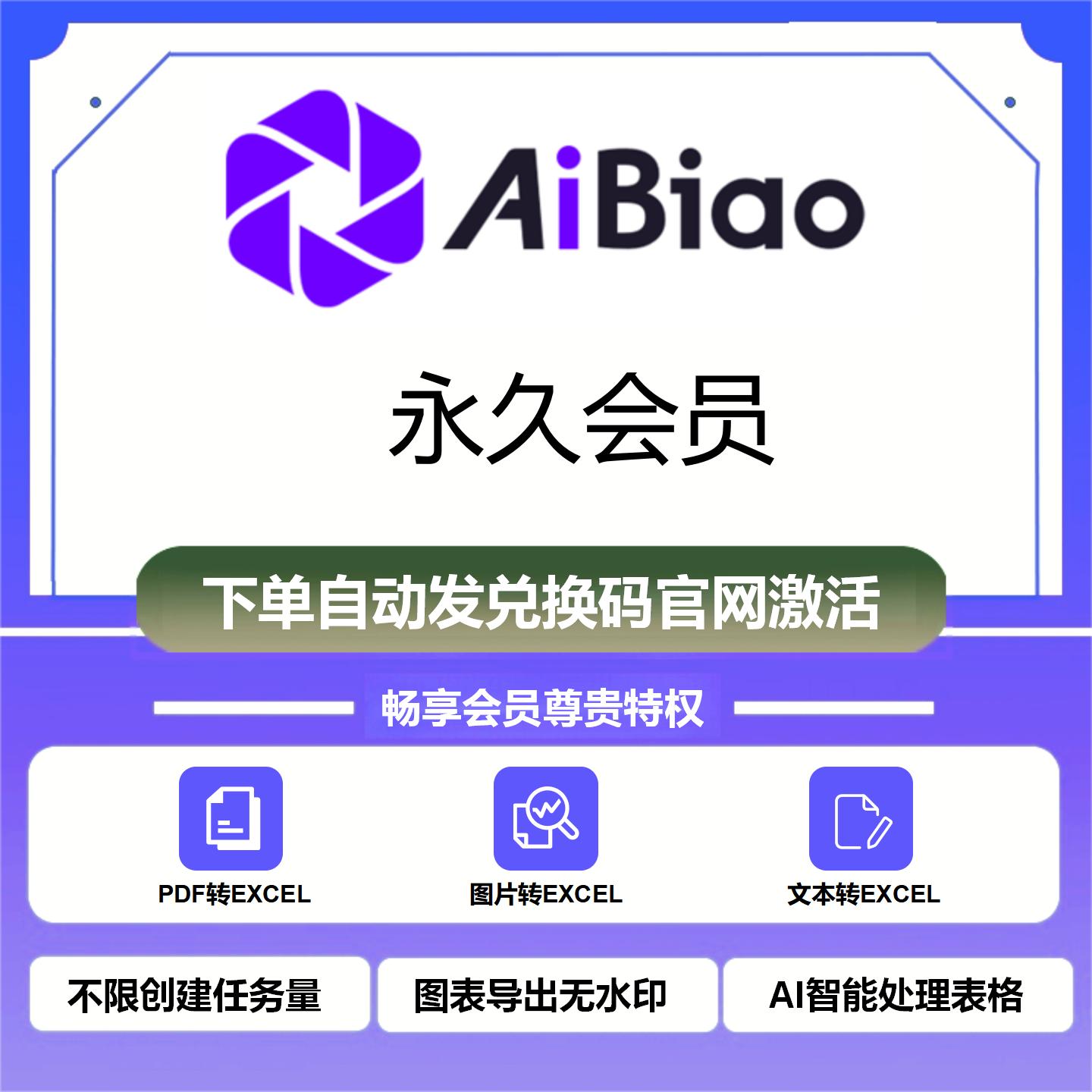 【官方卡密】AiBiao.CN数据生可视化图表会员『终身卡』限价159.2元