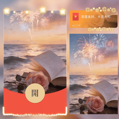 【红包封面】今生幸运遇见你/海滩玫瑰烟花/ln
