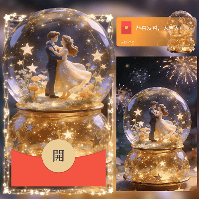 【红包封面】金色情人水晶球烟花/新年快乐/ln