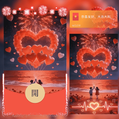 【红包封面】我爱你情人爱心气球烟花/ln