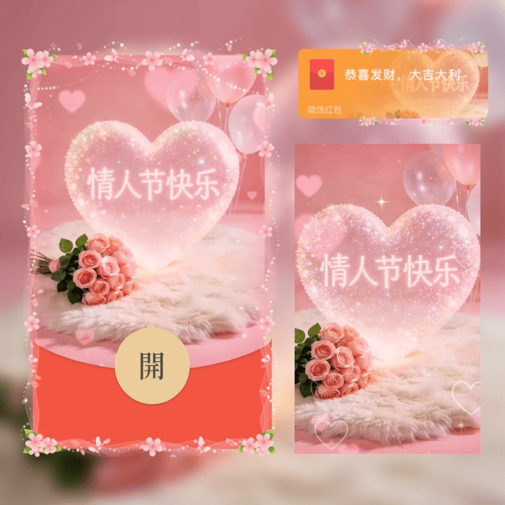 【红包封面】情人节快乐/发光爱心玫瑰花束/新版动态tt