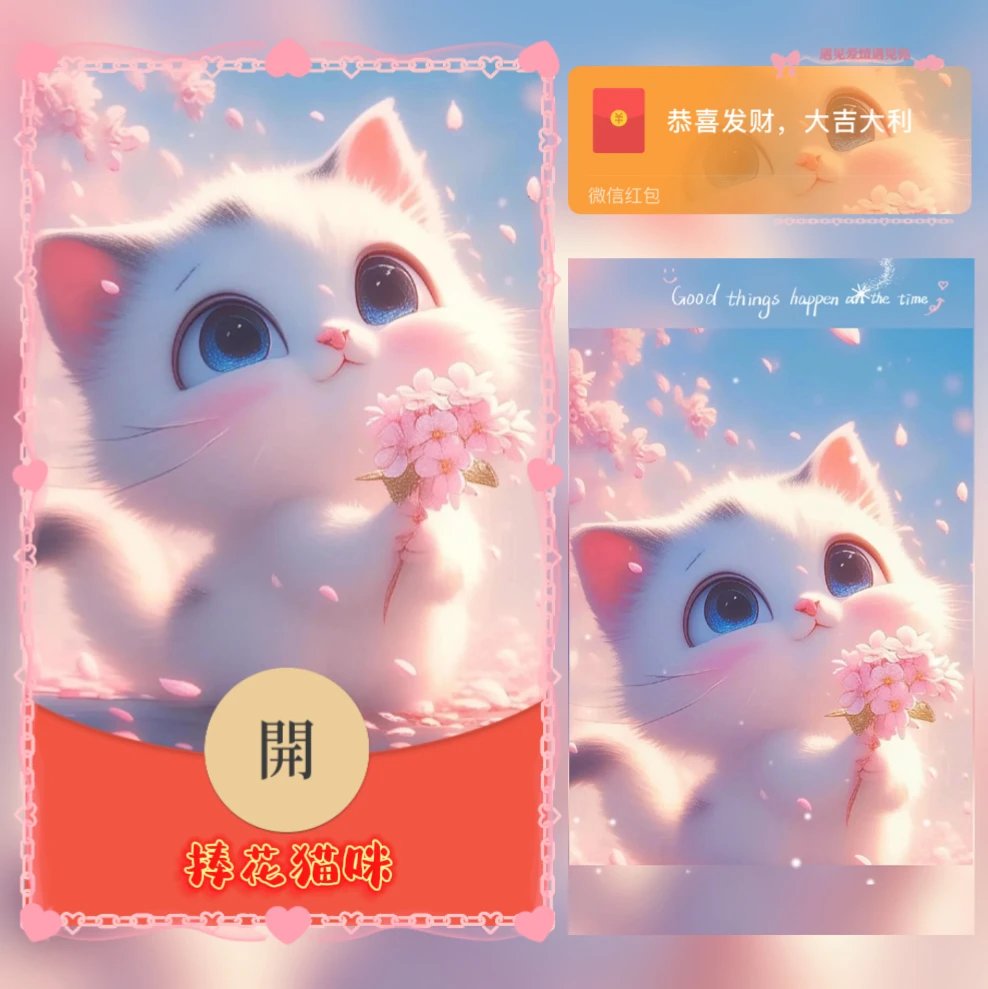 【红包封面】捧花猫咪/yj