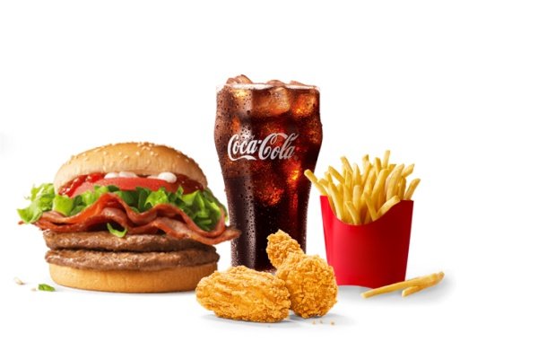 麦当劳 | 培根蔬萃双层牛堡四件套(辣翅中薯版)